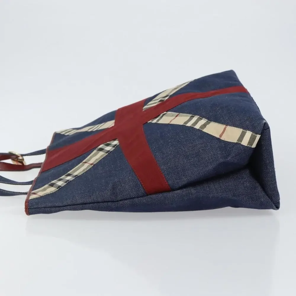 Burberry Denim Satchel with Red Cross and Beige Check Trim